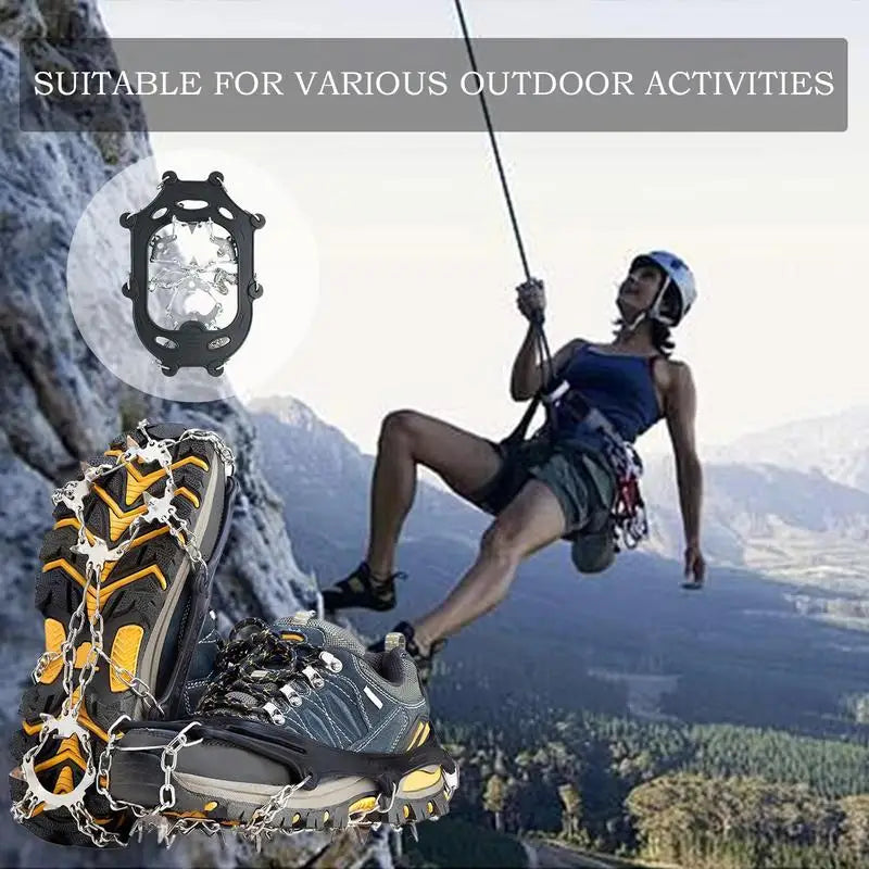 19 Teeth Steel Ice Gripper Spike for Shoes Anti Slip Climbing Hiking Snow Spikes Crampons Cleats Grips Boots Cover crampons