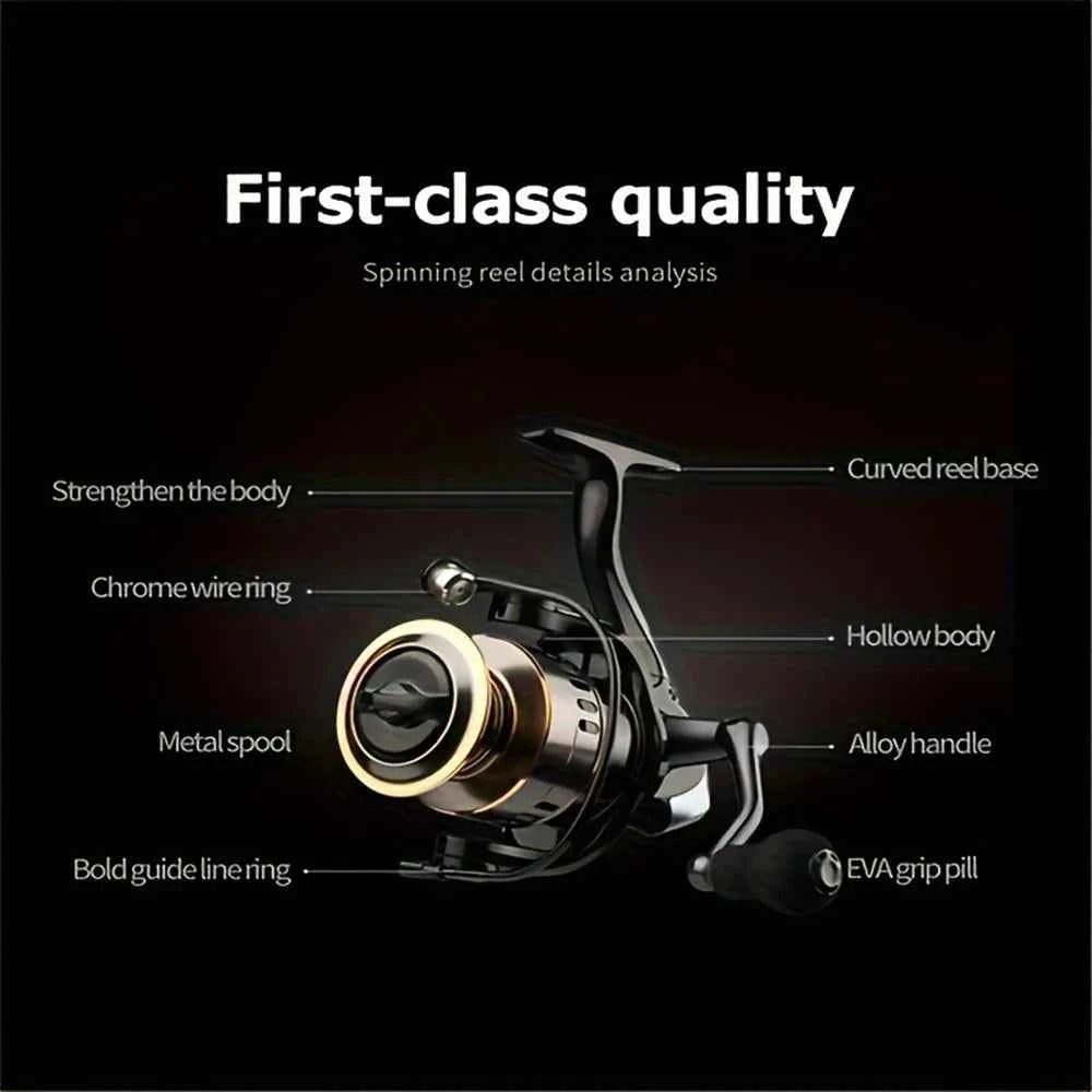Spinning reels with metal spool and metal rocker arm, 5.2:1 gear ratio,