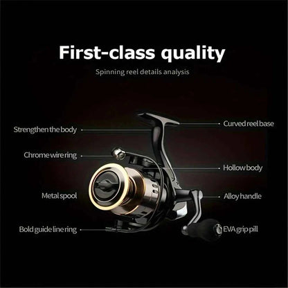 Spinning reels with metal spool and metal rocker arm, 5.2:1 gear ratio,