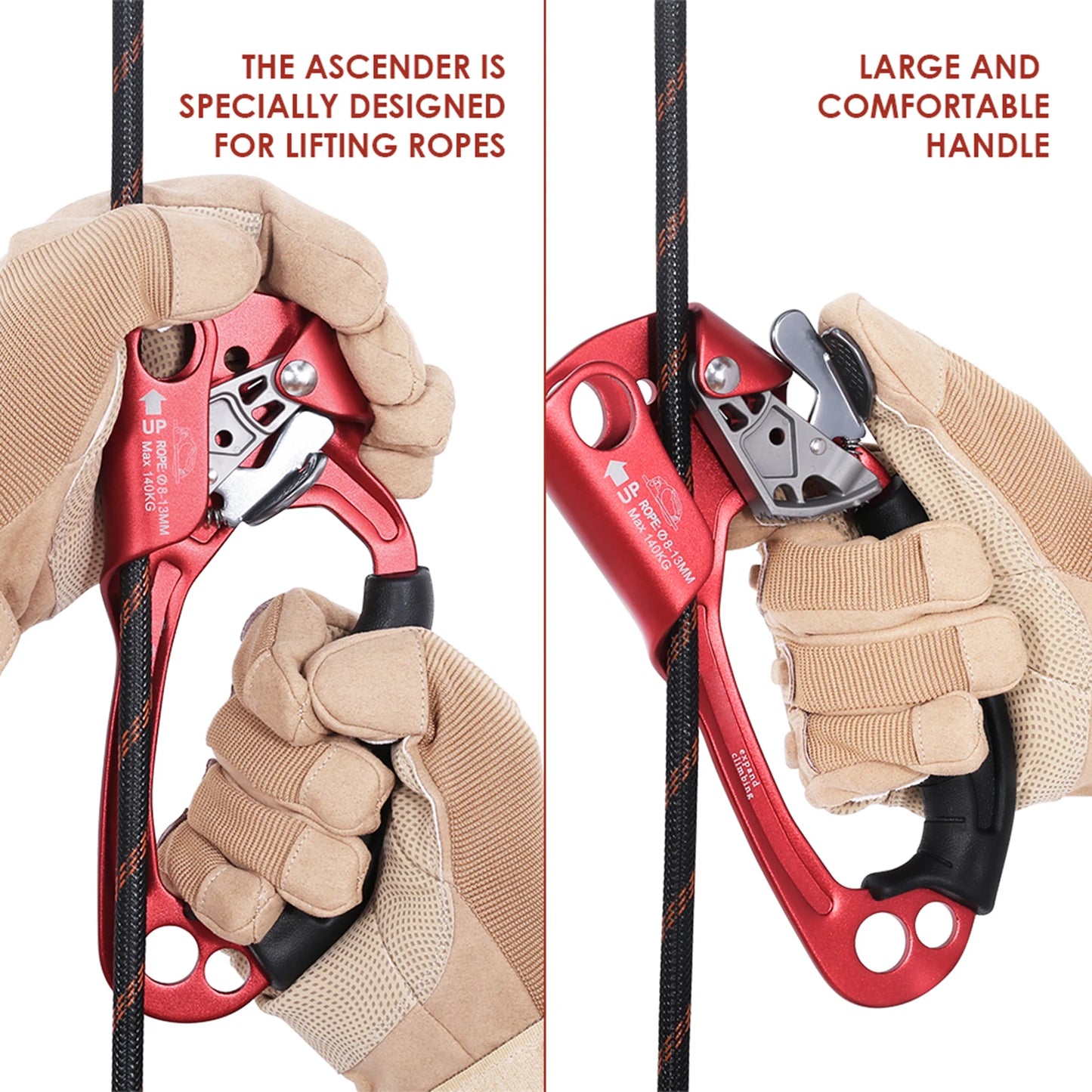 Hand Ascender Vertical Rope Ascender Rock Climbing Equipment 140kg Bearing Capacity