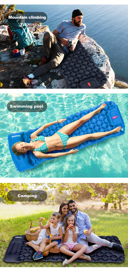 PACOONE Outdoor Sleeping Pad Camping Inflatable Mattress Built-in Pump Ultralight
