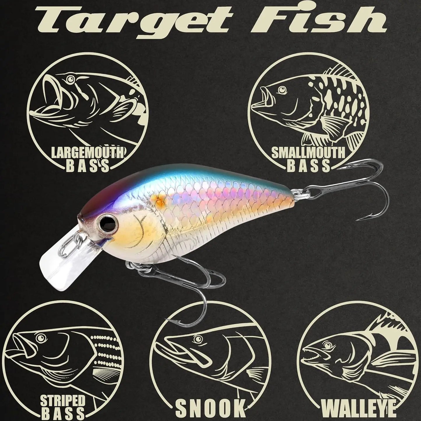 Freshwater Bass Fishing Lure, Crank Bait for Smallmouth and Pike, Floating Squarebill with Perfect Wobble