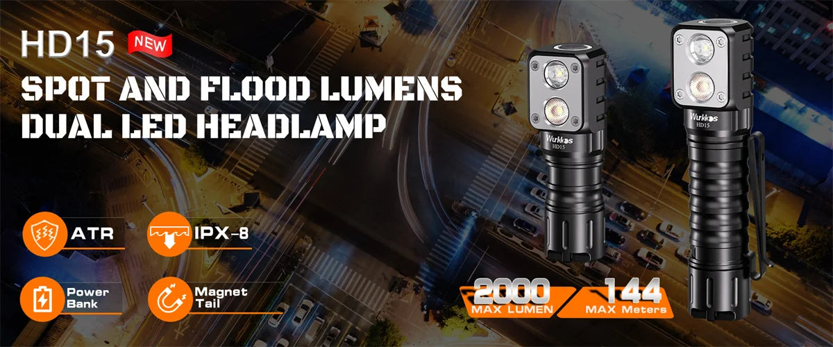 Wurkkos TS30S Pro 21700 Rechargeable Tactical Flashlight  LED USB-C 6000Lm Torch MAX 1086M Stainless Bezel Anduril 2 Power Bank