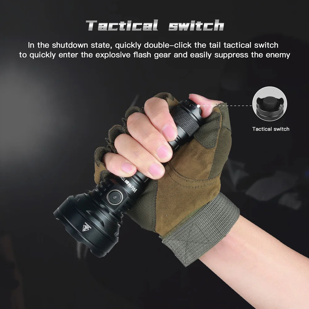 Wurkkos TD01C 21700 Rechargeable Tactical Flashlight LED USB-C 1800Lm Torch Buck Driver Throw 1000M IPX8 Waterproof Tail Switch