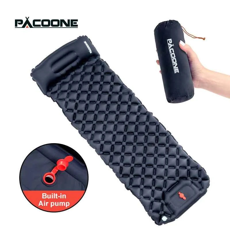 PACOONE Outdoor Sleeping Pad Camping Inflatable Mattress Built-in Pump Ultralight