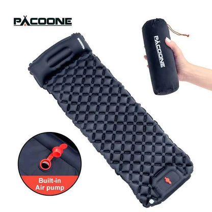 PACOONE Outdoor Sleeping Pad Camping Inflatable Mattress Built-in Pump Ultralight