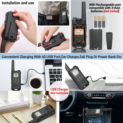 2PCS Baofeng F22 PMR 446MHz Mini Walkie Talkie Waterproof Type-C Licence-free NOAA Flashlight