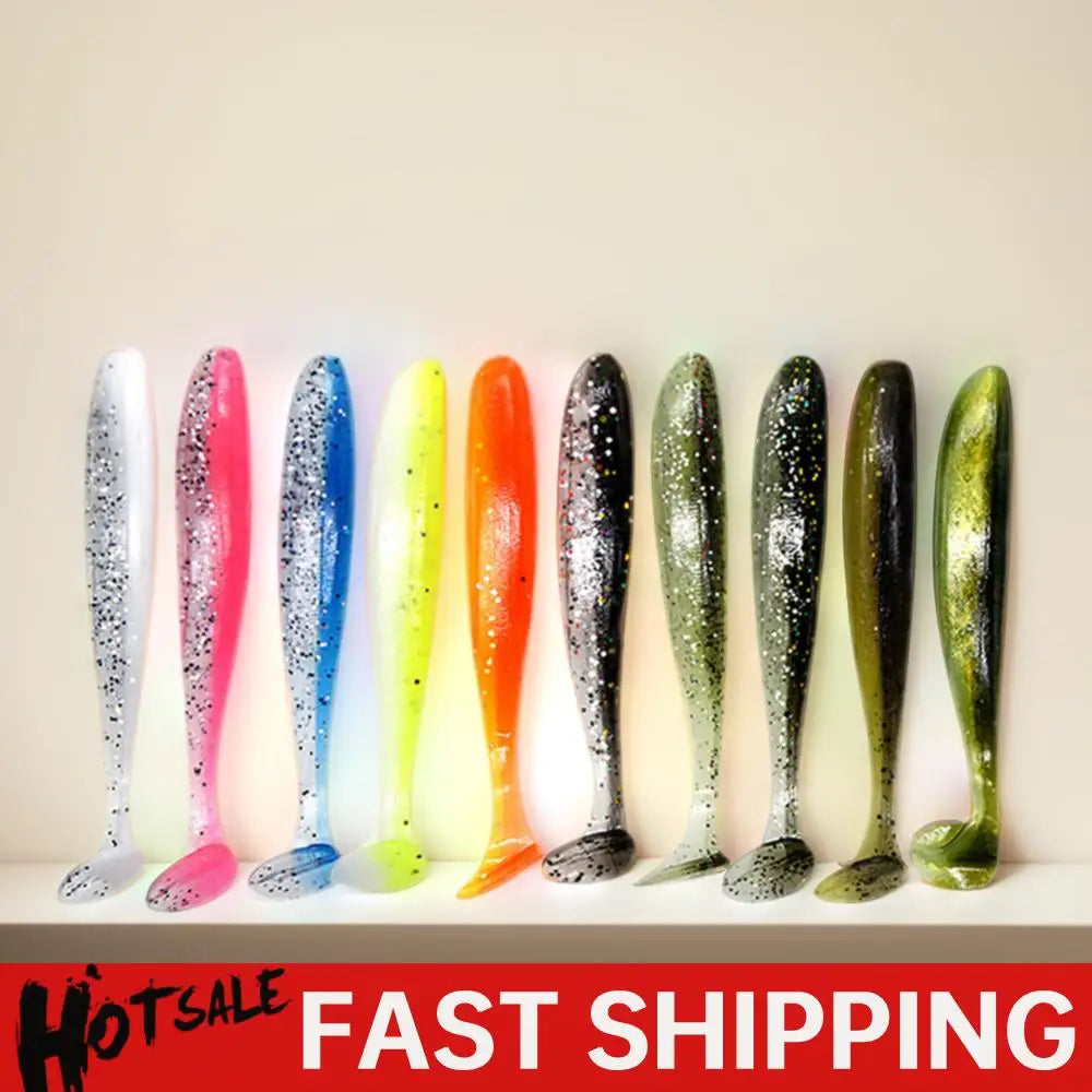 10Pcs 9cm Fishing Lures T Tail Worm Soft Bait Plastic Paddle