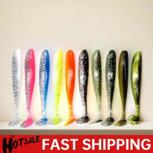 10Pcs 9cm Fishing Lures T Tail Worm Soft Bait Plastic Paddle