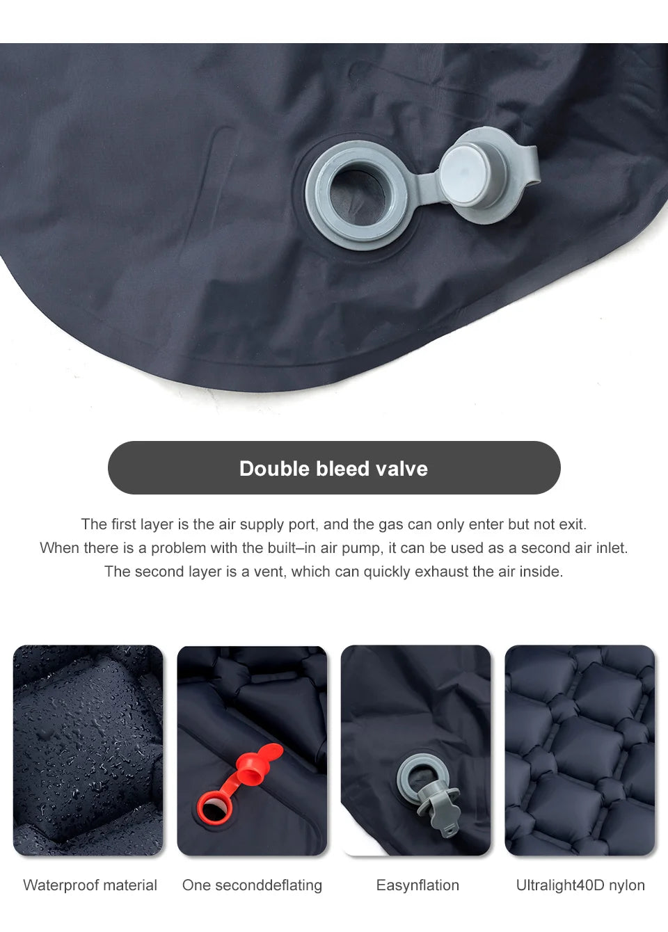PACOONE Outdoor Sleeping Pad Camping Inflatable Mattress Built-in Pump Ultralight