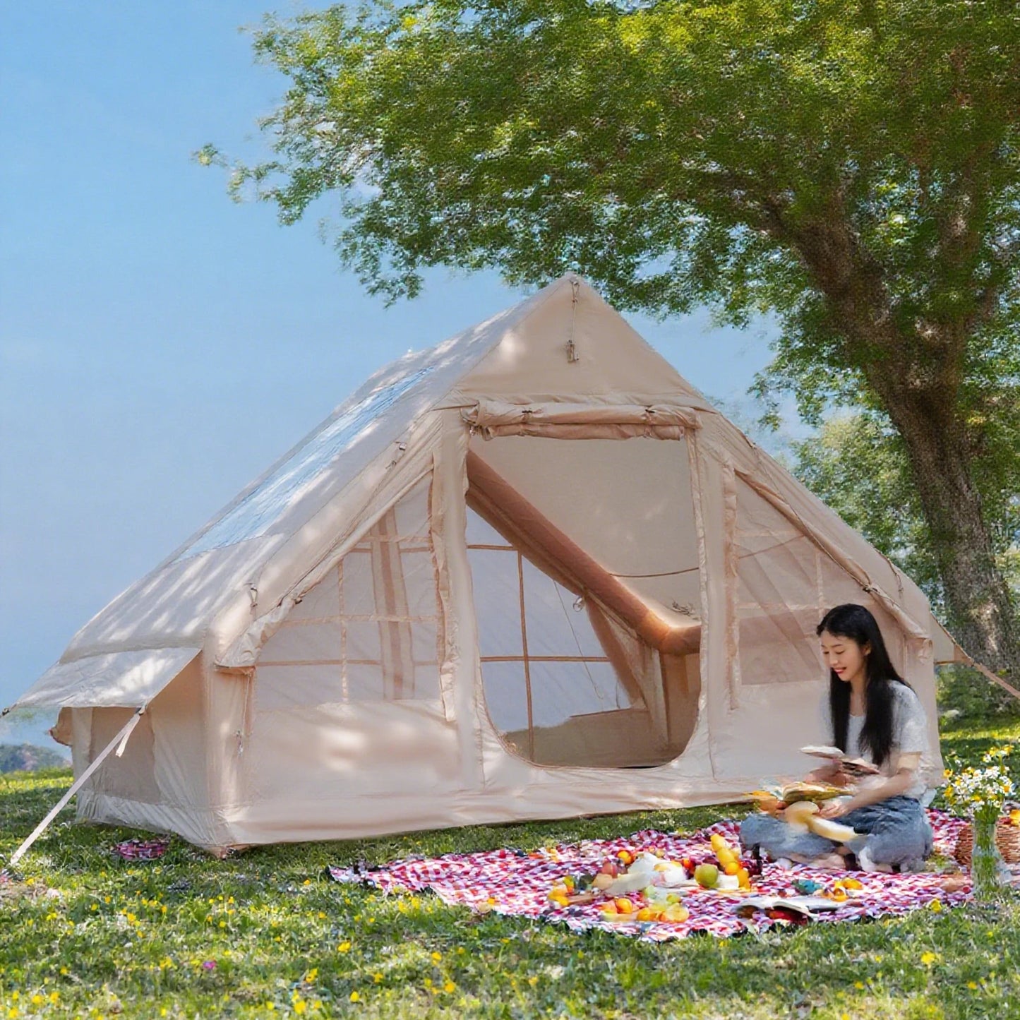 Inflatable Tents For Adult Camping, Luxury Camping Tents, Inflatable Tents With Stove Plug, 4/6/8 Person Family Camping