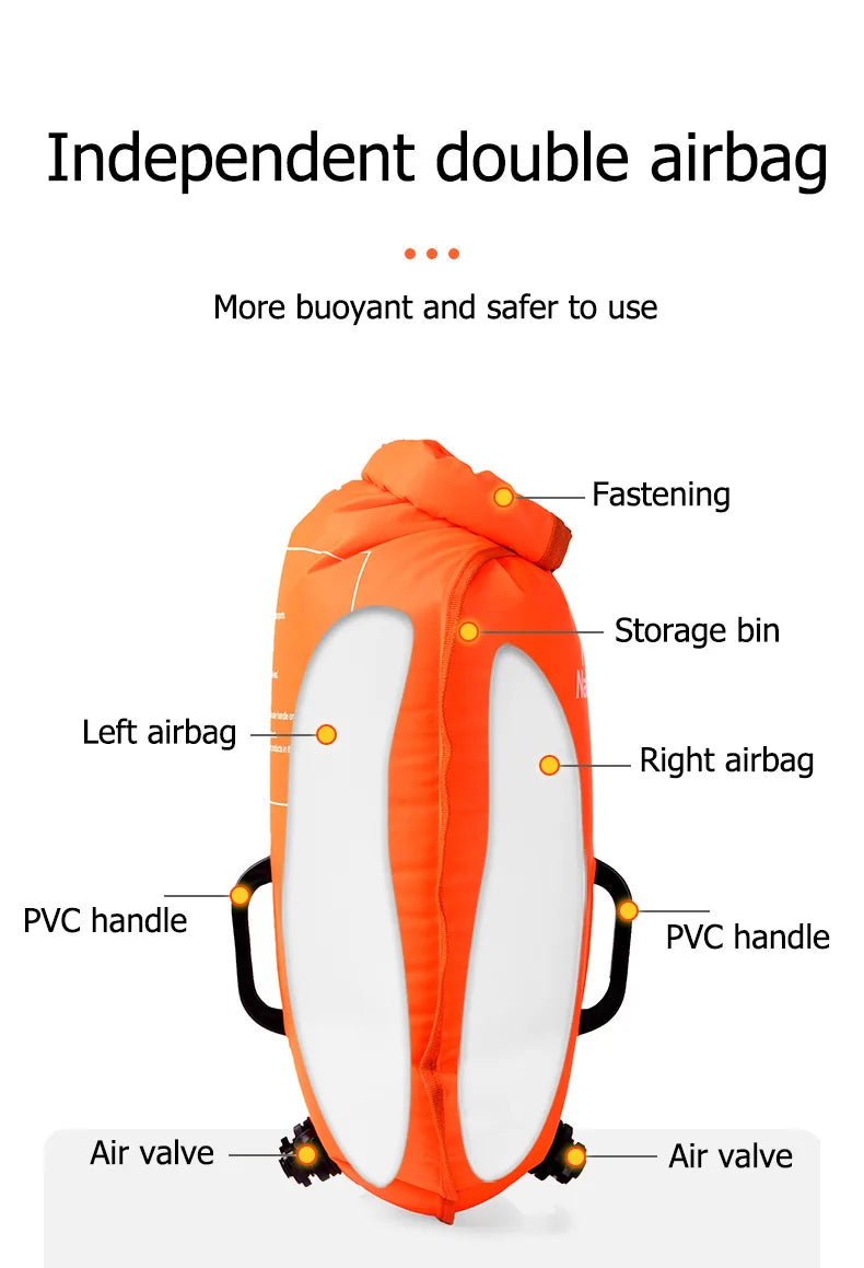 Naturehike Inflatable Swimming Buoy Waterproof 28L Storage Dry Bag Adjustable Belt Flotation Bag Dual Airbag Swim Drifting Float