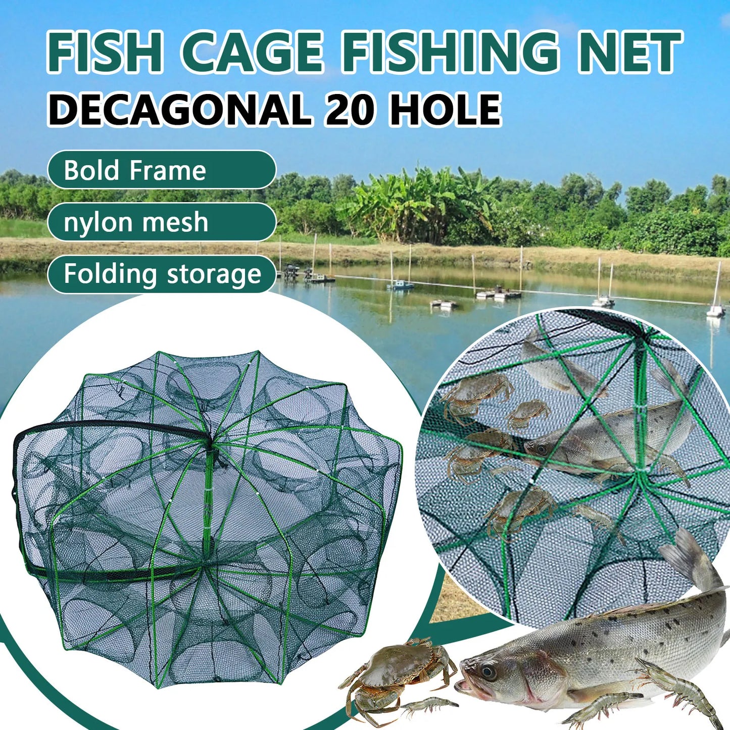 Folding lobster cage 2025  fish shrimp crayfish crab fishing net nylon material