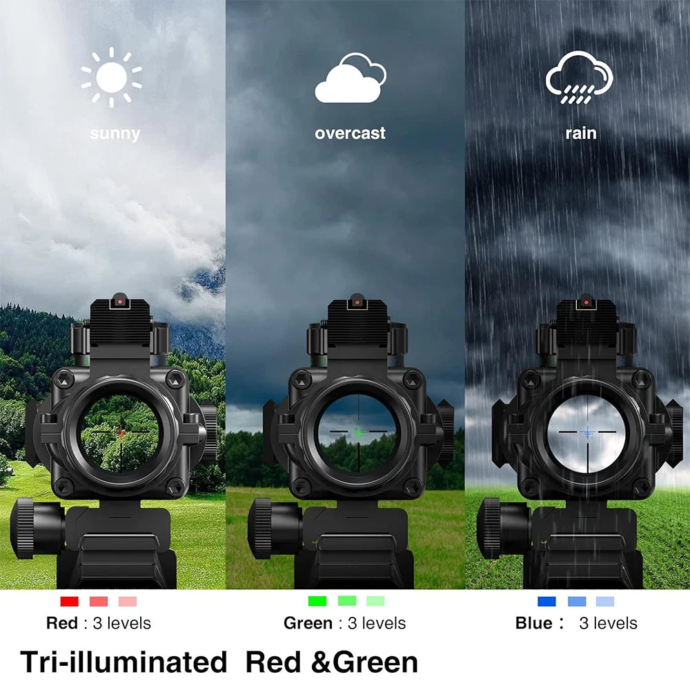 4x32 Tactical Riflescope with Fiber Optic Sight RGB Illuminated Reticle Prism with 20 mm Picatinny Rail