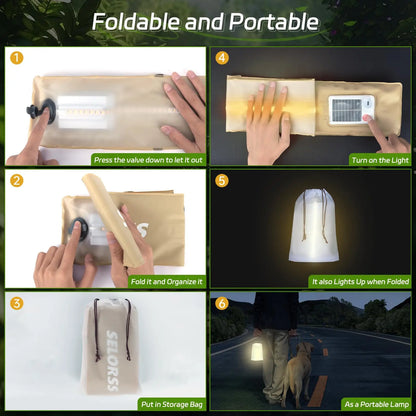 SELORSS Solar Camping Lantern 2000mAh Folding  Waterproof 3 Warm Light for Hiking Camping Fish USB-Type C