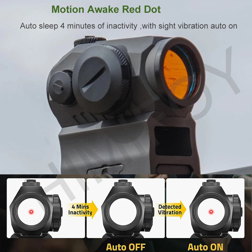 1X20mm Red Dot Sight Motion Awake 2 MOA Red Dot Optics Scope With Riser Mount For Hunting Scopes