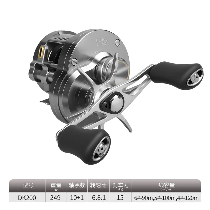 Kawa Fishing Reel Cast Drum Wheel DK100/150/200 Drag 7/15kg Casting Reel12+1BB Weigt 188/203g Metal Body Handle With Rubber Knob