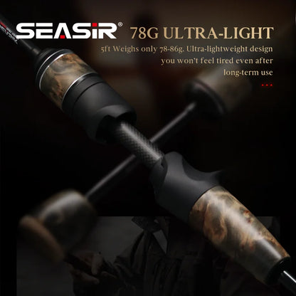 Seasir Stream Spining Baitcasting Fihsing Rods Ultralight Carbon Solid Wood Handle  Fuji A+O 40T Carbon Cloth  Lure Weight 1-10g