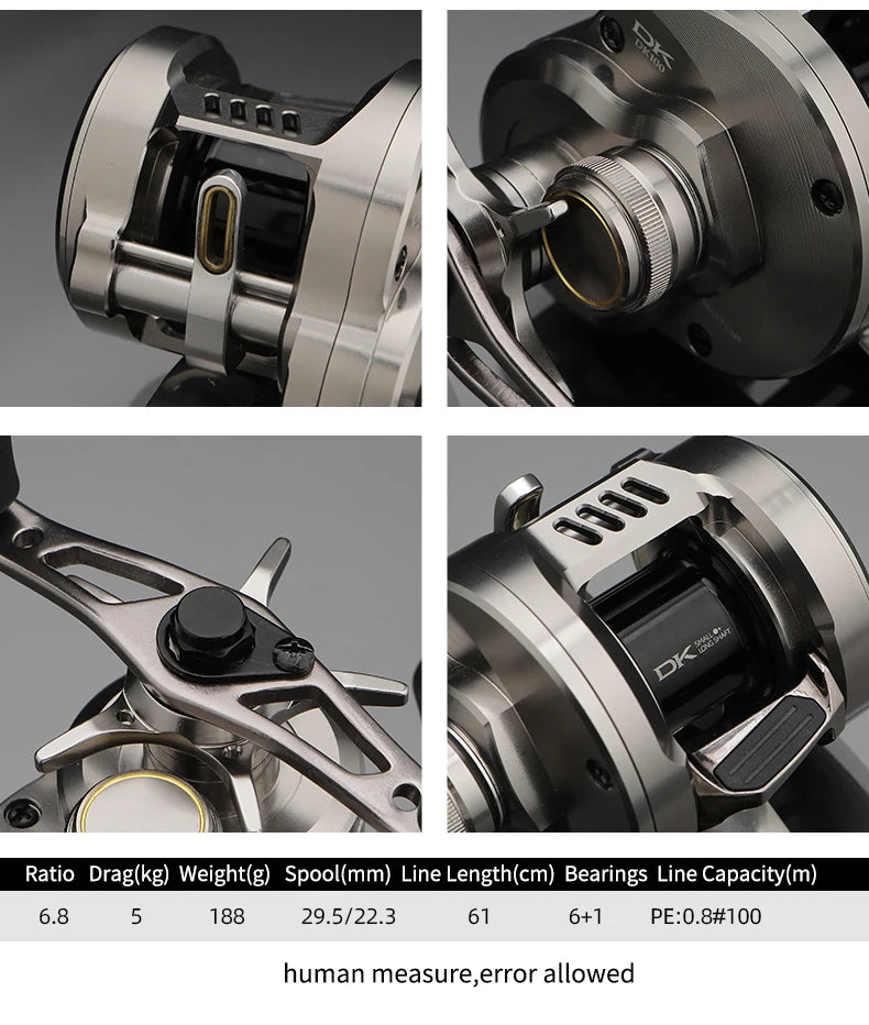 Kawa Fishing Reel Cast Drum Wheel DK100/150/200 Drag 7/15kg Casting Reel12+1BB Weigt 188/203g Metal Body Handle With Rubber Knob