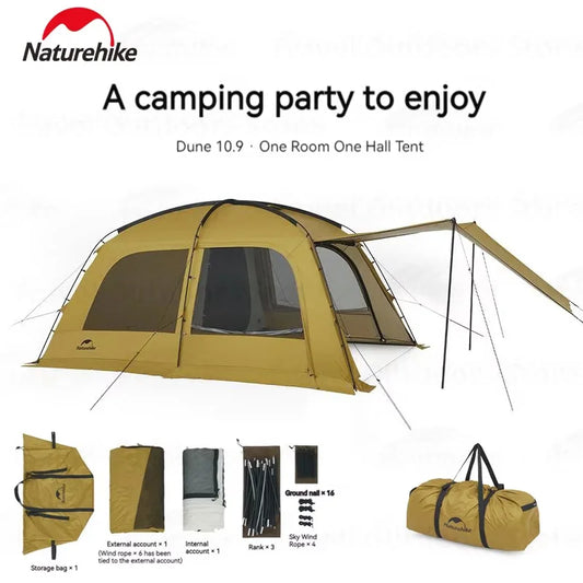 Naturehike Dunes 10.9 Camping Tent 6 People 4 Seasons Dome Extended Canopy Outdoor Waterproof Large  Tent With Chimney Hole