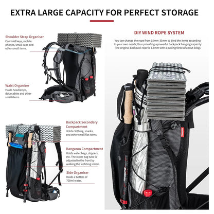 Naturehike Outdoor Mountain Backpack 60+5L Waterproof High Capacity With Rain Cover
