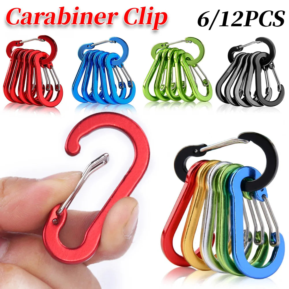 6/12Pcs Aluminum Alloy Carabiner Keychain Outdoor Camping Climbing Hiking Snap Clip Lock Buckle Hook