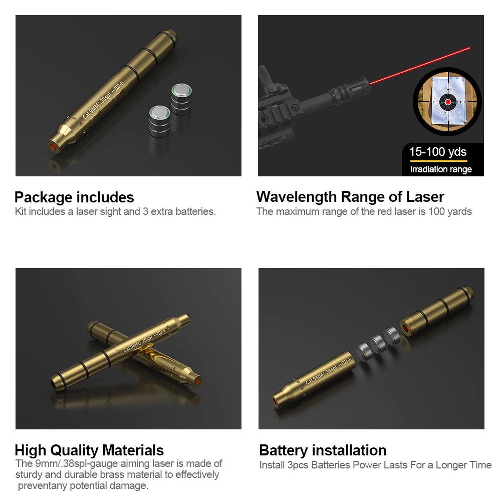 9MM/38SPL Red Laser Boresighter Cartridge Dot Sight