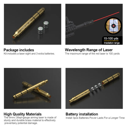9MM/38SPL Red Laser Boresighter Cartridge Dot Sight