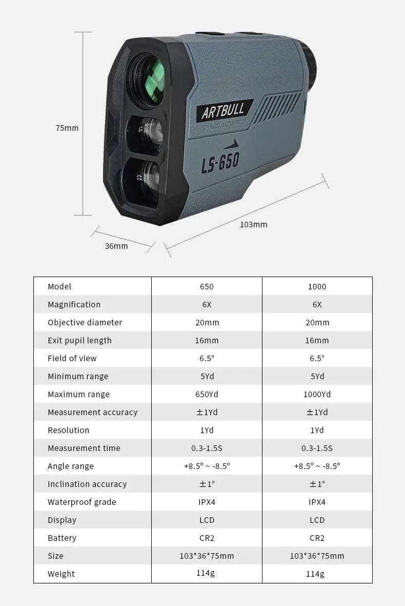 Laser Rangefinder Hunting Outdoor 650m Golf Rangefinder with Flag-Lock Slope Adjusted Distance Meter
