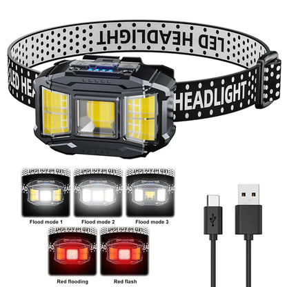 COB LED Outdoor Head Lamp USB Charging Head Mounted Flashlight