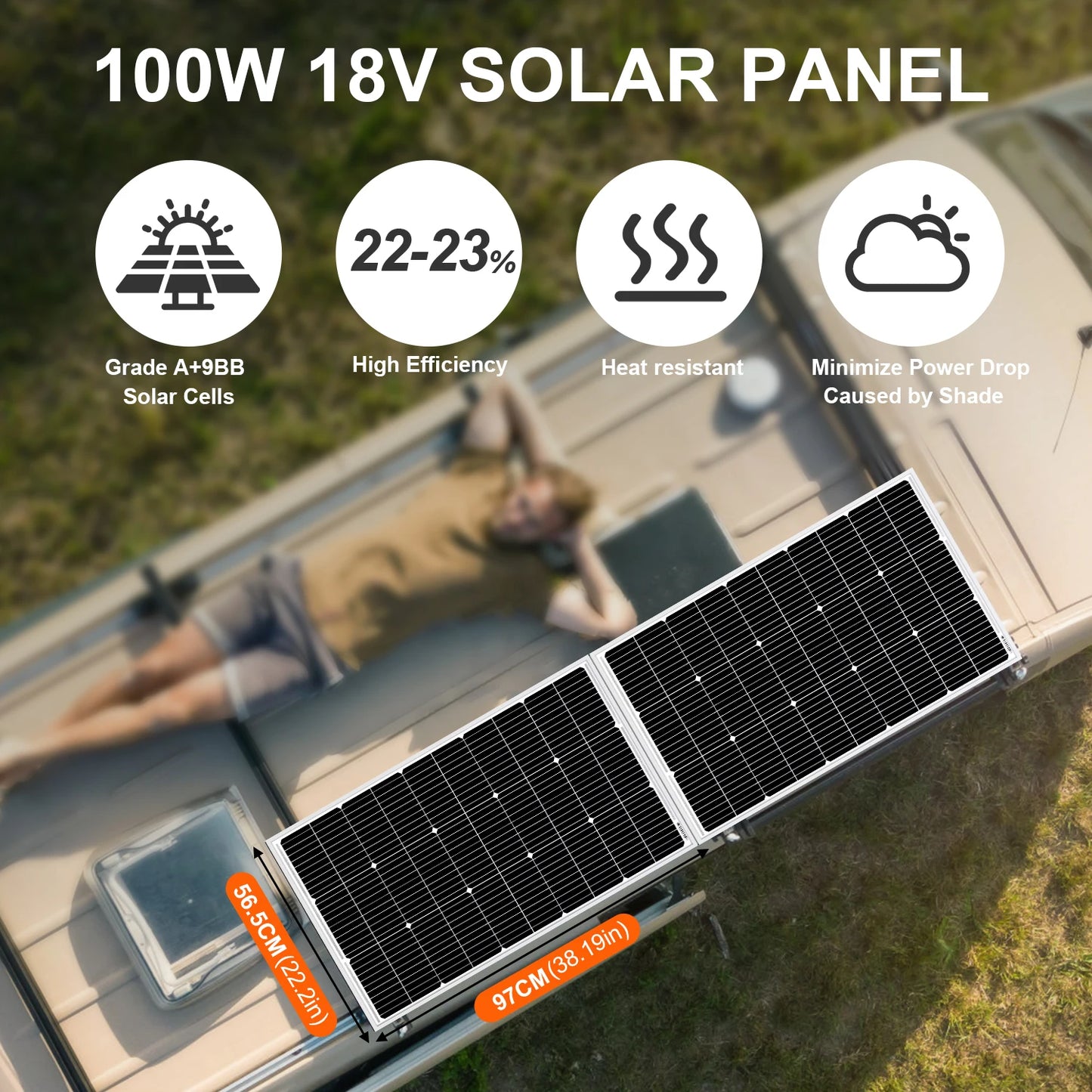 DOKIO 18V 100W Rigid Solar Panel  18V Monocrystalline Silicon Waterproof Solar Panel Charging 12V #DSP-100M Camping/Home/RV