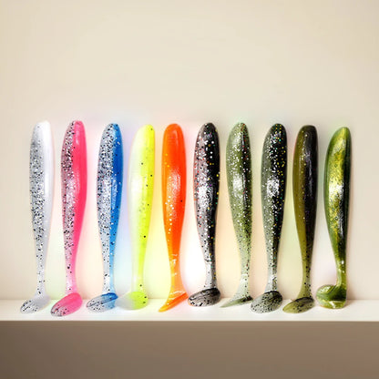 10Pcs 9cm Fishing Lures T Tail Worm Soft Bait Plastic Paddle