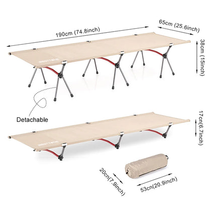 WESTTUNE Camping Cot with Leg Extenders Portable Folding Bed Ultralight Aluminum Alloy