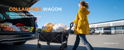 Heavy Duty Wagon Carts Foldable, Portable Wagons for Groceries, Beach Cart with All-Terrain Wheels  Drink Holders, Utility Wagon