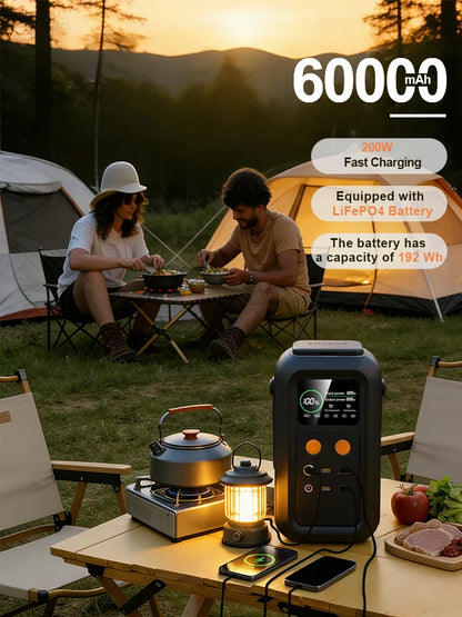 CTOLITY 200W Power Station Camping 192Wh Lifepo4 Power Bank 60000mAh Portable Charger Battery Emergency Power USB TYPE-C Port