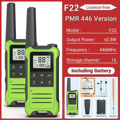2PCS Baofeng F22 PMR 446MHz Mini Walkie Talkie Waterproof Type-C Licence-free NOAA Flashlight