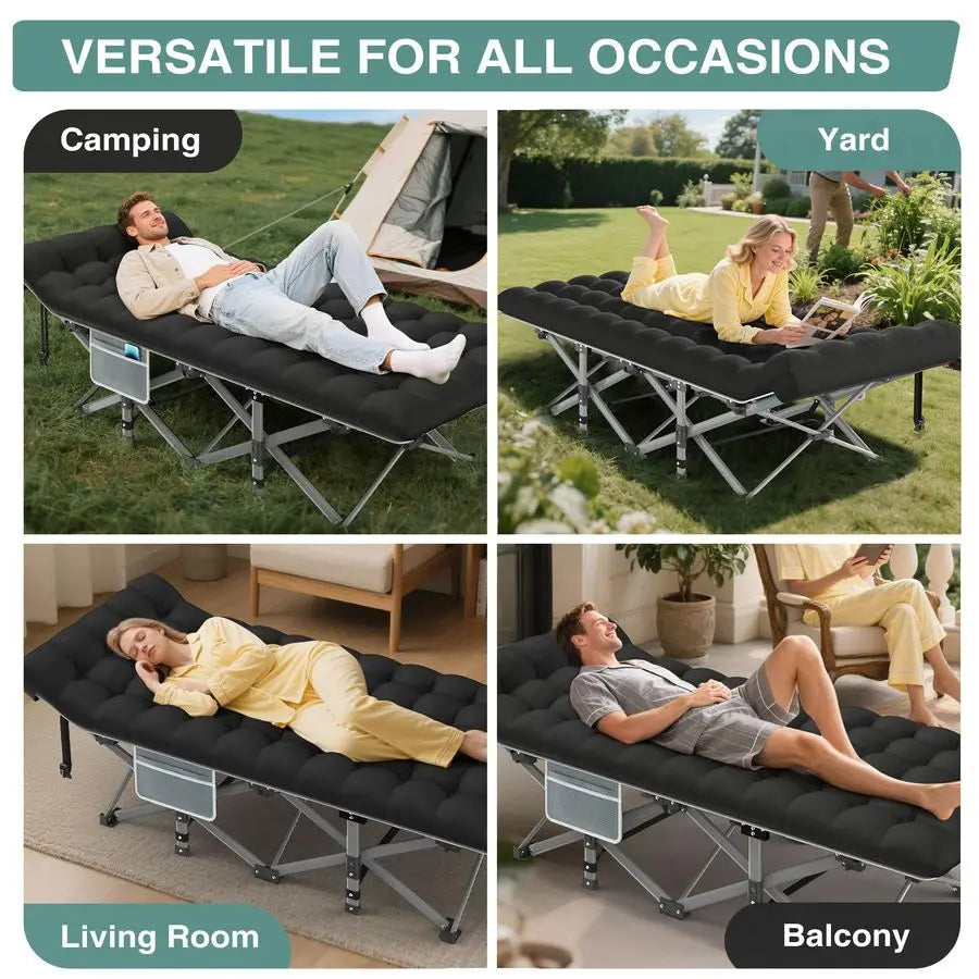 Camping Cot for Adults, HeavyDuty Portable Cot Bed with Mattress, Foldable Padded Sleeping