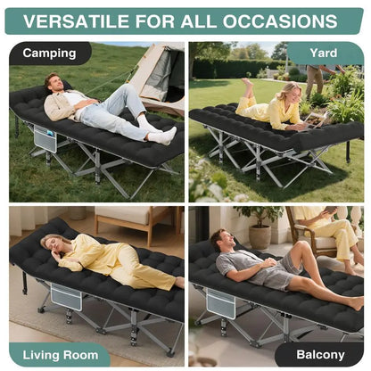 Camping Cot for Adults, HeavyDuty Portable Cot Bed with Mattress, Foldable Padded Sleeping