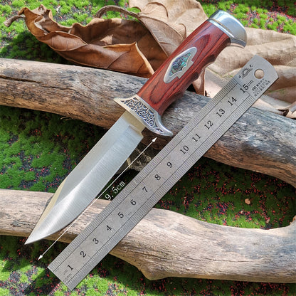 Outdoor Camping Knife, Fixed Blade Straight Knife with Wood Handle, 7Cr13 Steel Blade, Tactical and Survival Tool with Scabbard