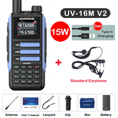 Upgrade Baofeng UV16M V2 Walkie Talkie 15W High Capacity AM FM 2-Way Radio Full Band LCD 999CH Frequency Copy NOAA Noise Reduce