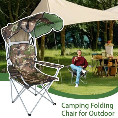 Folding Chair With Sun Shield Camping Lounge Chair Portable Lightweight & Sturdy Foldable Seat