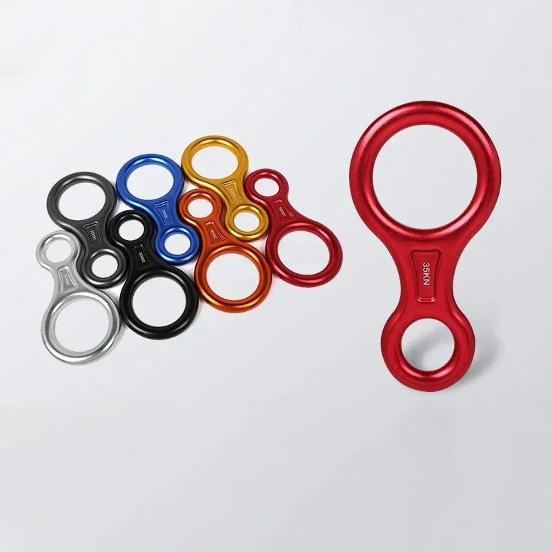 1Pcs Rock Climbing Carabine 8 Shape Rigging Descender Aluminum Figure Belay Device Abseiling 35kN Eight Ring Downhill Equipment