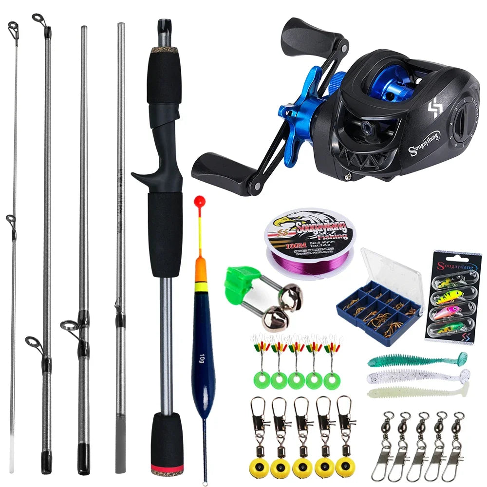 Sougayilang Baitcasting Fishing Rod and Reel Combo 5Section Fishing Rod and 7.2:1 Gear Ratio Reel Full Kit
