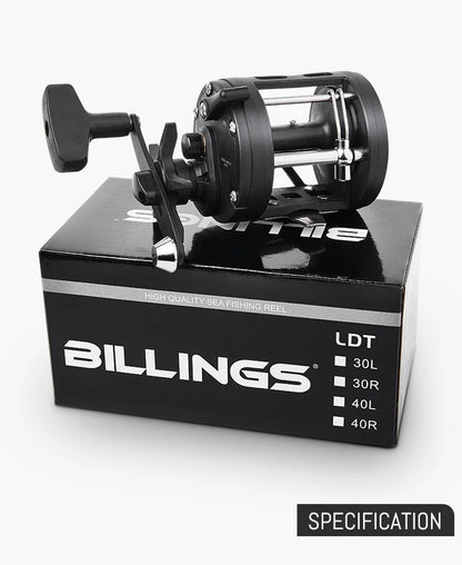 BILLINGS Trolling Drum Fishing Reels 33LB Max Drag 3.8:1 Gear Ratio High Toughness Body