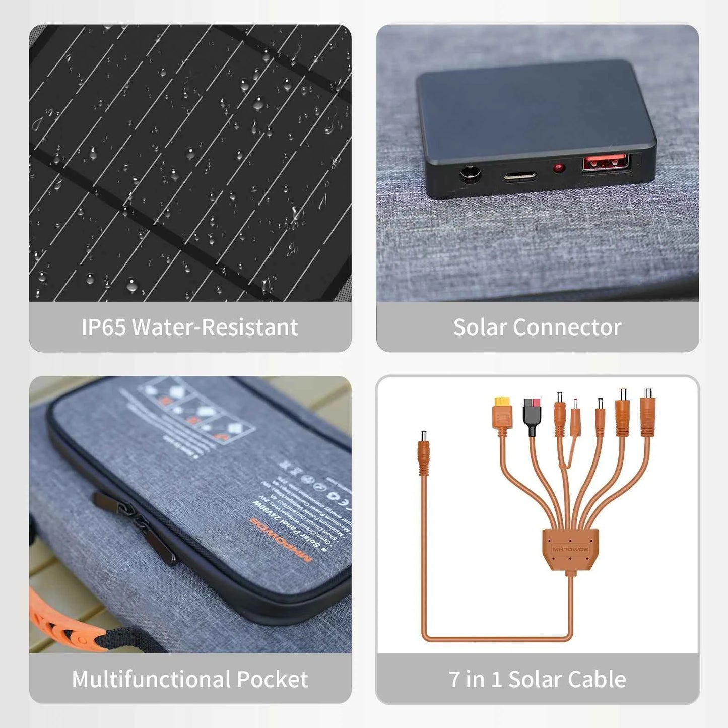 MHPOWOS 40W Foldable Solar Panel 5V USB Portable Battery Charger for Cell Phone Outdoor Waterproof Power Bank for Camping