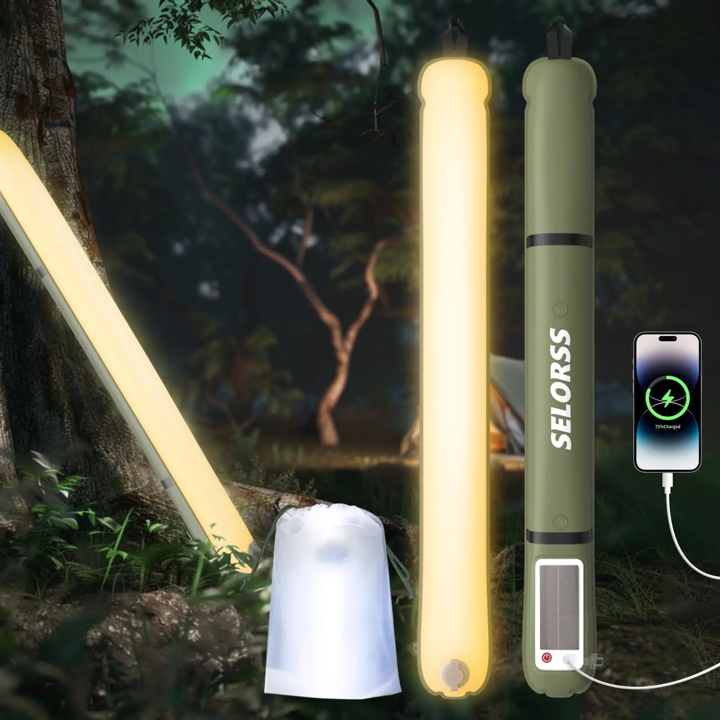 SELORSS Solar Camping Lantern 2000mAh Folding  Waterproof 3 Warm Light for Hiking Camping Fish USB-Type C