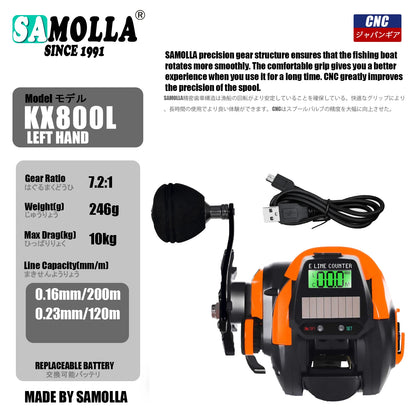SAMOLLA Fishing Reel USB And Solar Charging Electronic Baitcasting Led Screen 7.2:1 Saltwater Waterproof Cast Drum Wheel Casting