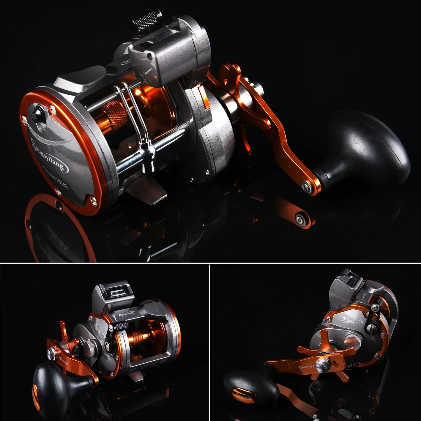 Sougayilang Line Counter Trolling Reel Conventional Level Wind Fishing Reel for Sea Bass Grouper 4.1:1/6+1BB Max Drag 30Kg