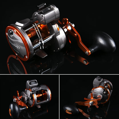Sougayilang Line Counter Trolling Reel Conventional Level Wind Fishing Reel for Sea Bass Grouper 4.1:1/6+1BB Max Drag 30Kg