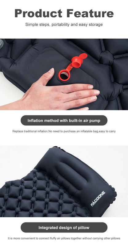 PACOONE Outdoor Sleeping Pad Camping Inflatable Mattress Built-in Pump Ultralight